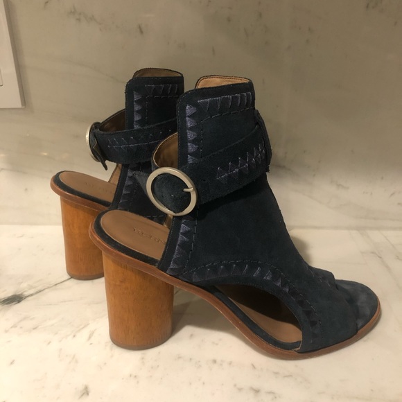 đź’™Anthropologie Blue Suede Bootie - Picture 2 of 6